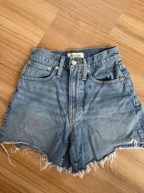 Madewell Light Blue High-Rise Frayed Denim Shorts